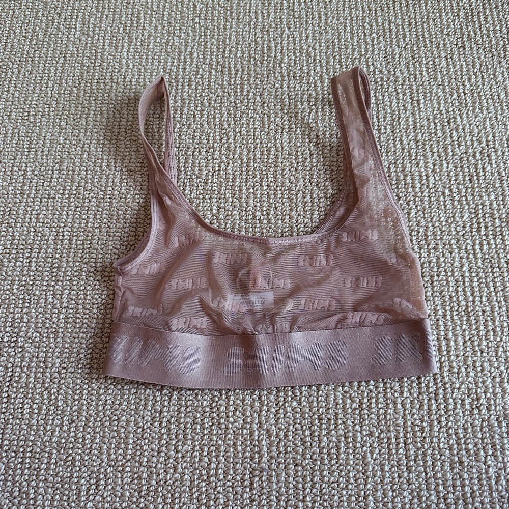 Skims After Hours Ochre Logo Mesh Scoop Bralette, Size XXS NWT